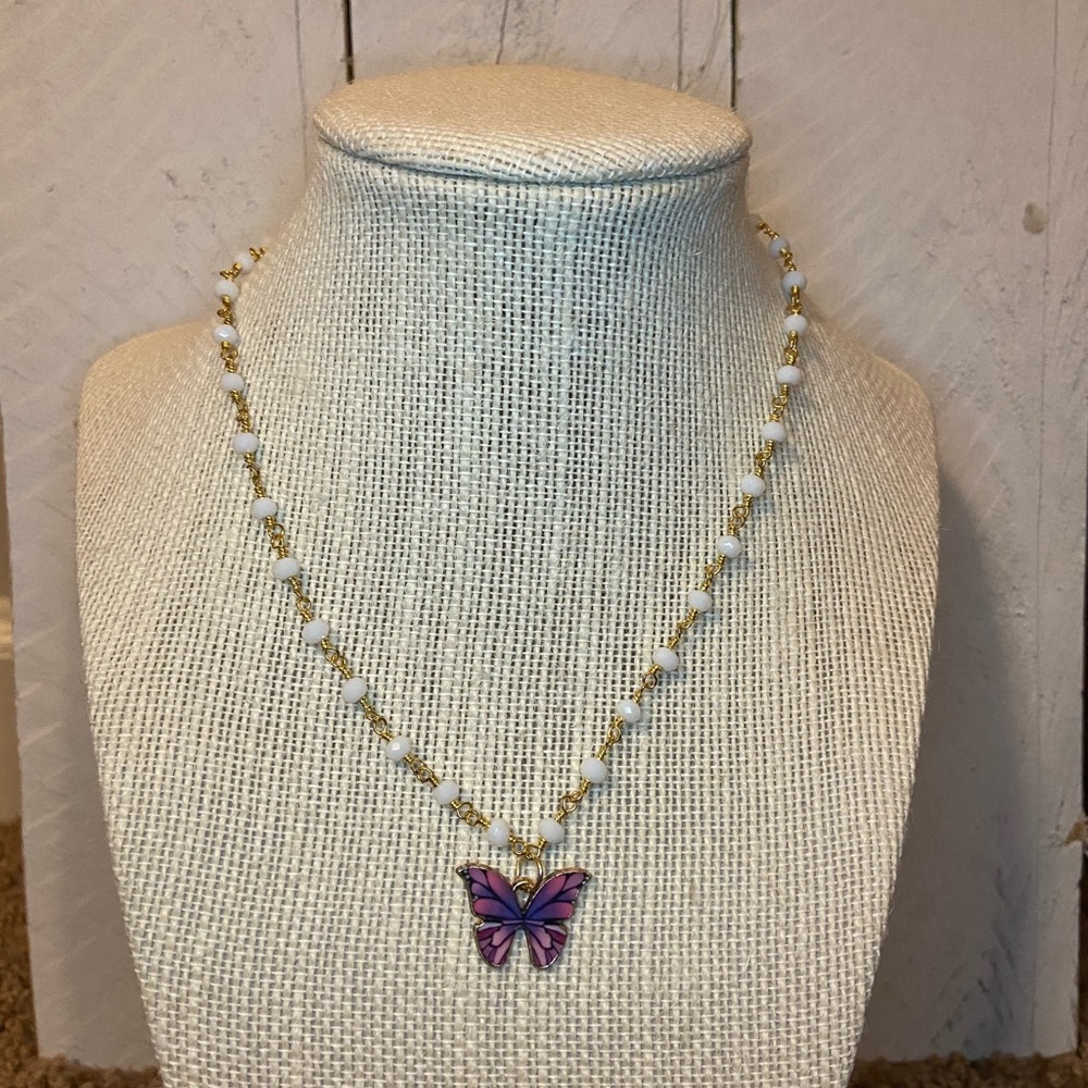 Purple butterfly necklace